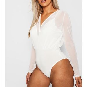 Plus Mesh 2 in 1 Strappy Bodysuit(BOOHOO PLUS)
